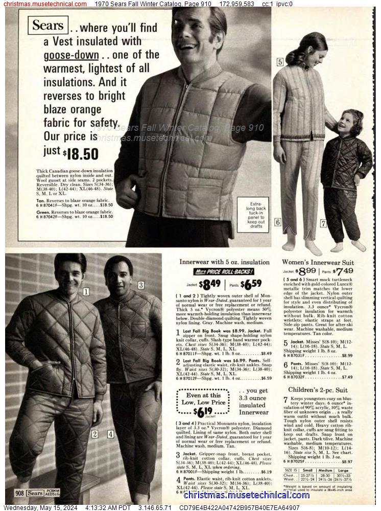 1970 Sears Fall Winter Catalog, Page 910