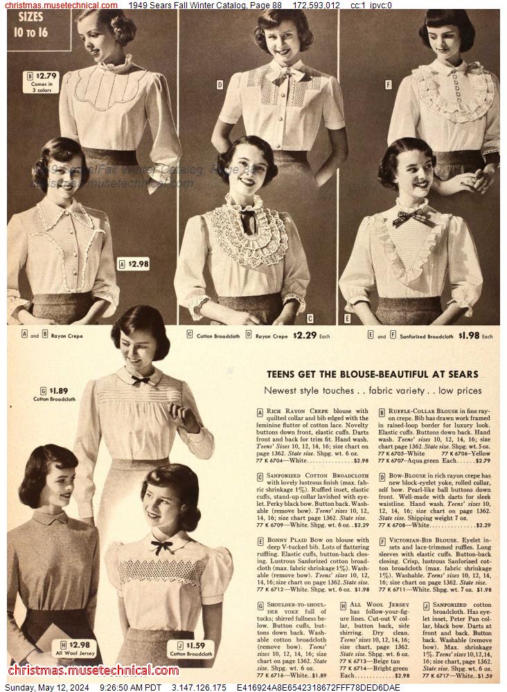 1949 Sears Fall Winter Catalog, Page 88