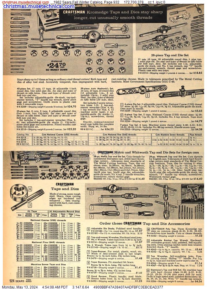 1962 Sears Fall Winter Catalog, Page 932