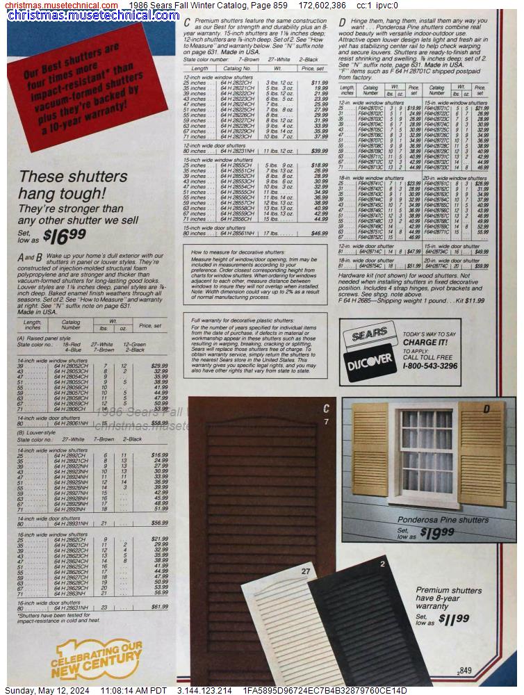 1986 Sears Fall Winter Catalog, Page 859