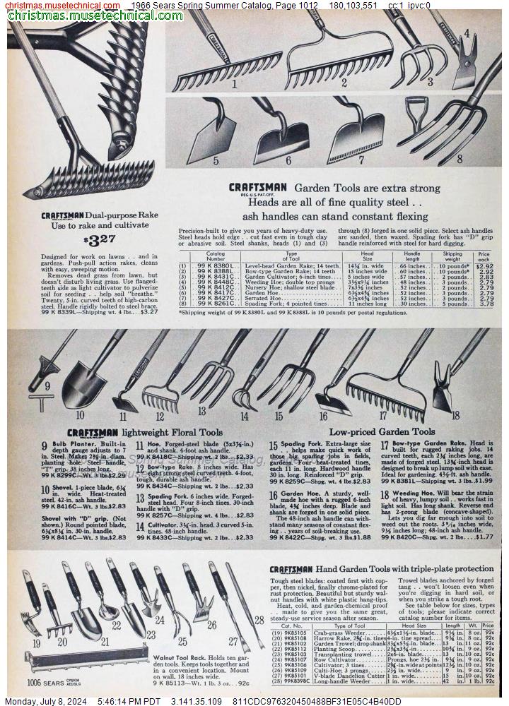 1966 Sears Spring Summer Catalog, Page 1012