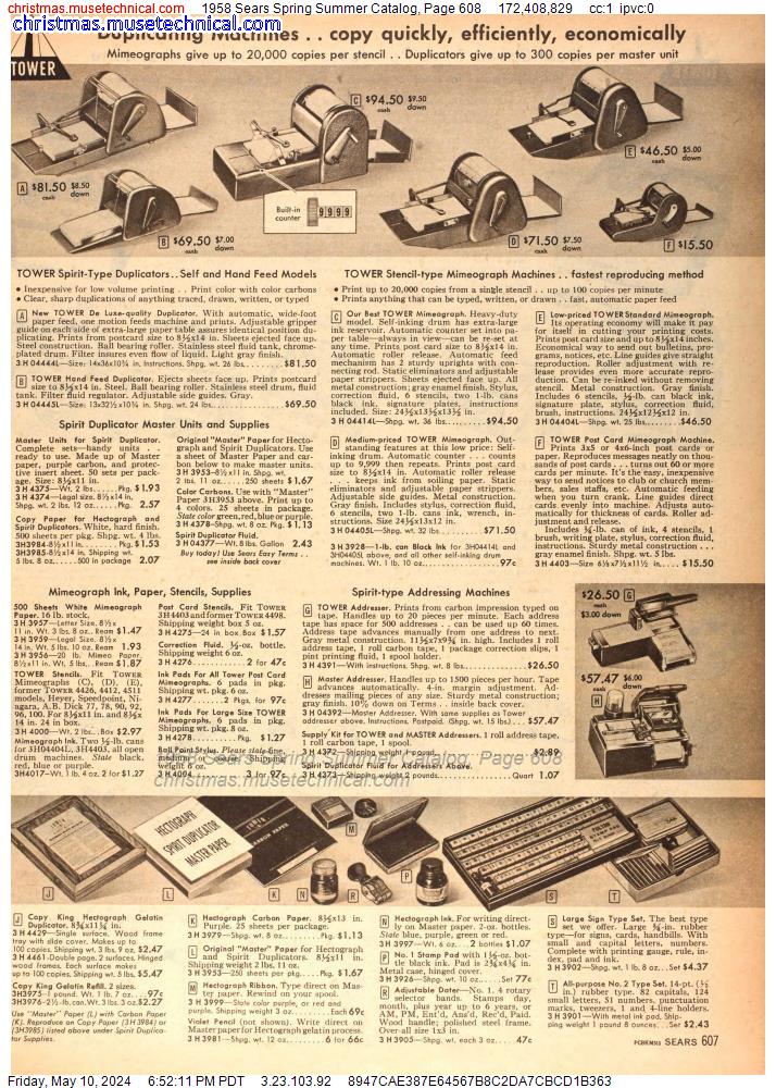 1958 Sears Spring Summer Catalog, Page 608