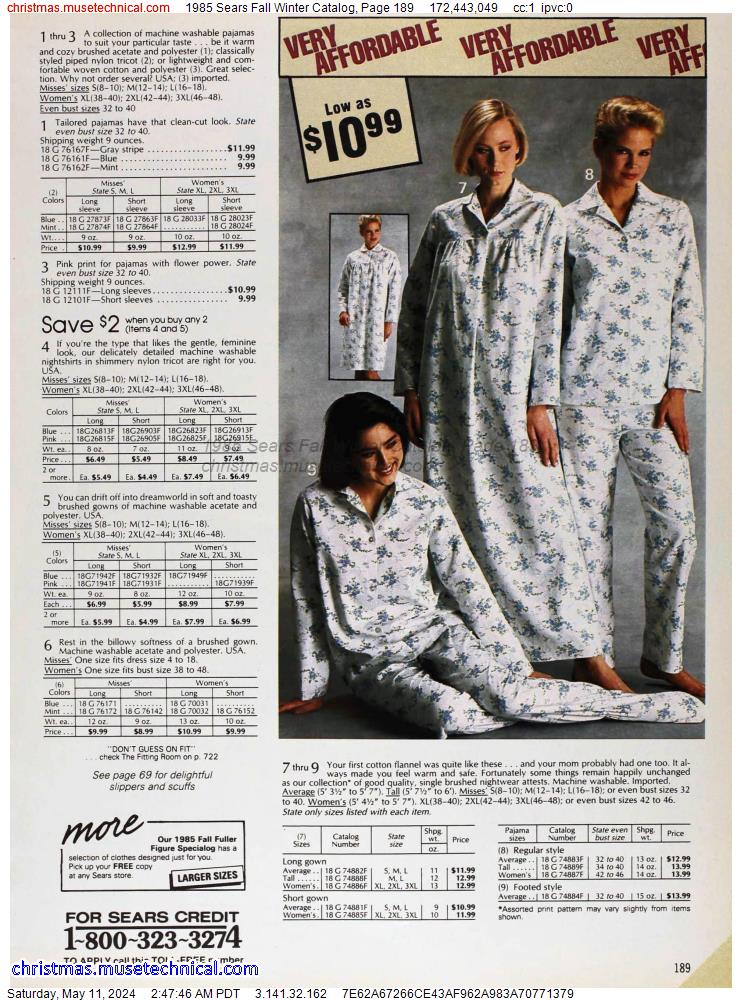 1985 Sears Fall Winter Catalog, Page 189