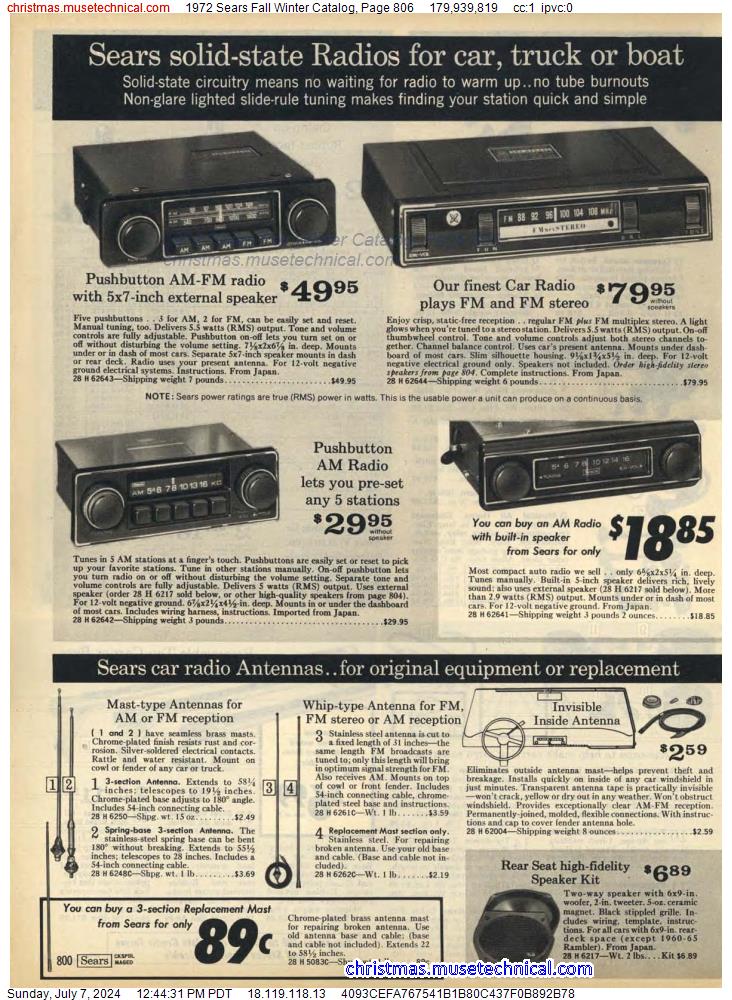1972 Sears Fall Winter Catalog, Page 806