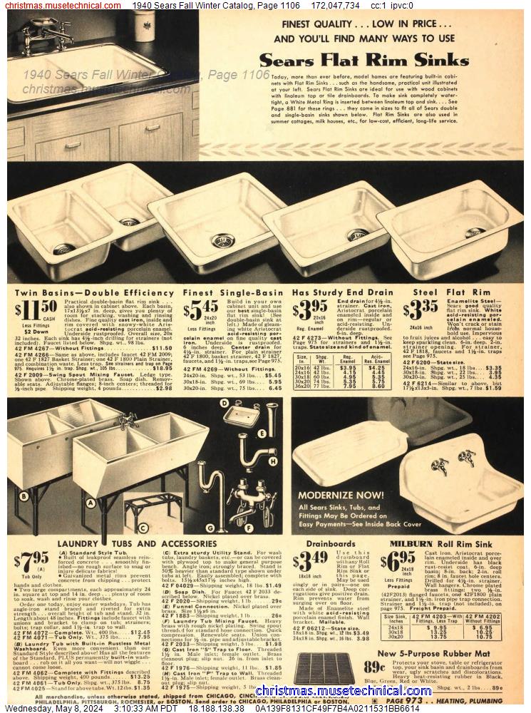 1940 Sears Fall Winter Catalog, Page 1106