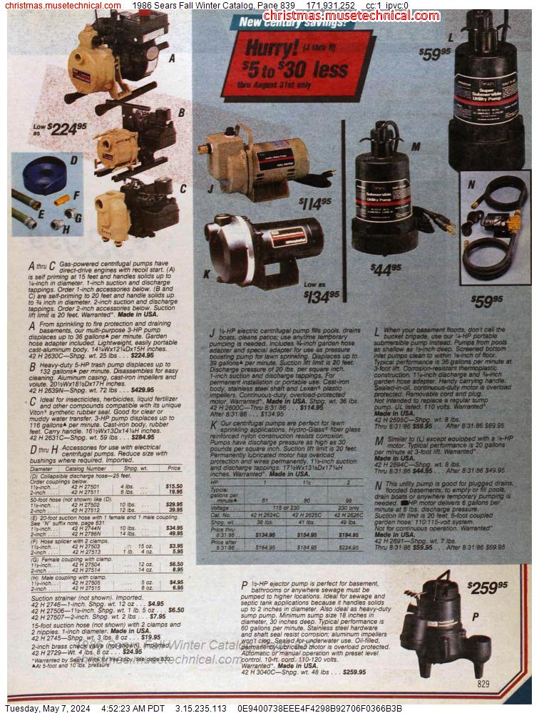 1986 Sears Fall Winter Catalog, Page 839