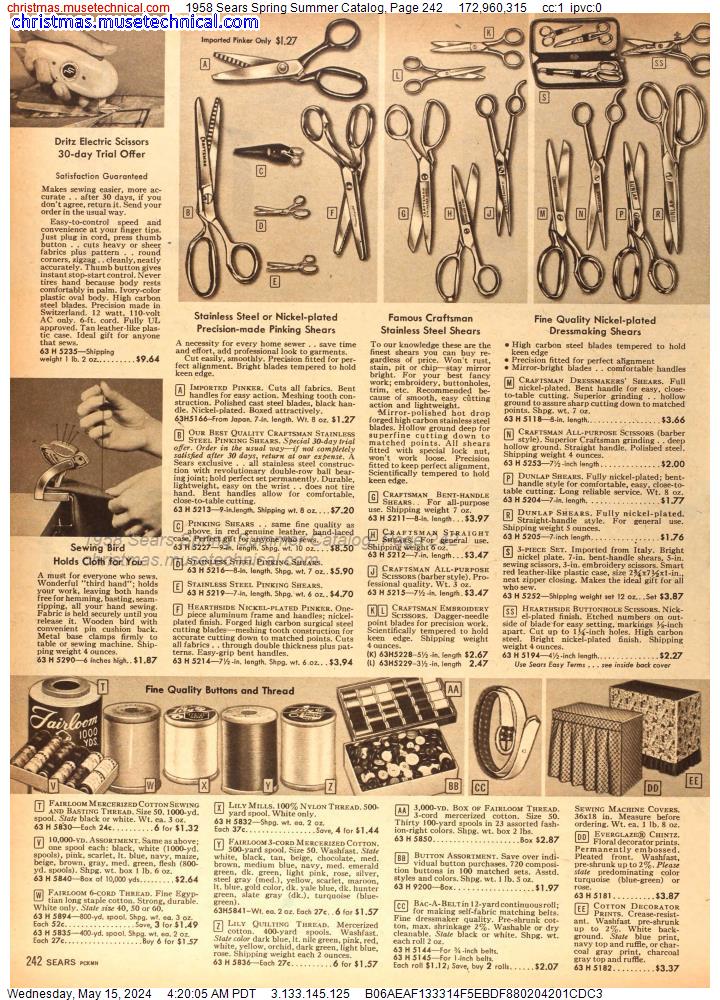 1958 Sears Spring Summer Catalog, Page 242