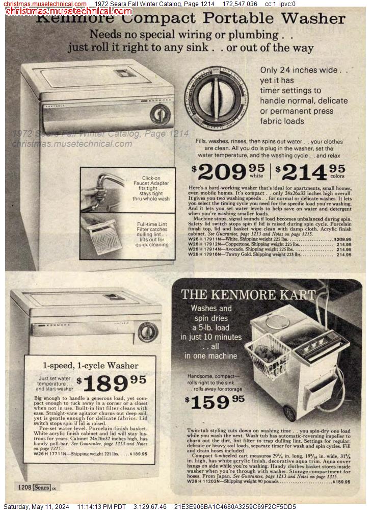 1972 Sears Fall Winter Catalog, Page 1214