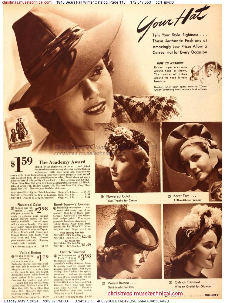 1940 Sears Fall Winter Catalog, Page 110