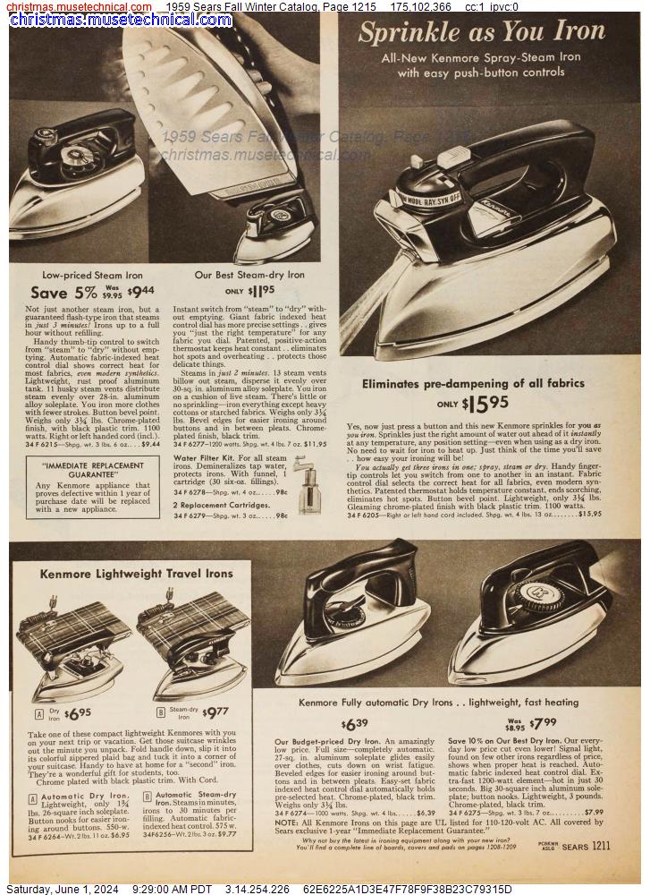 1959 Sears Fall Winter Catalog, Page 1215