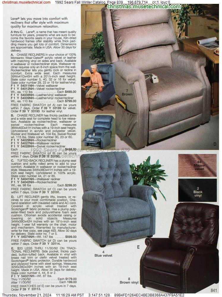 1992 Sears Fall Winter Catalog, Page 839