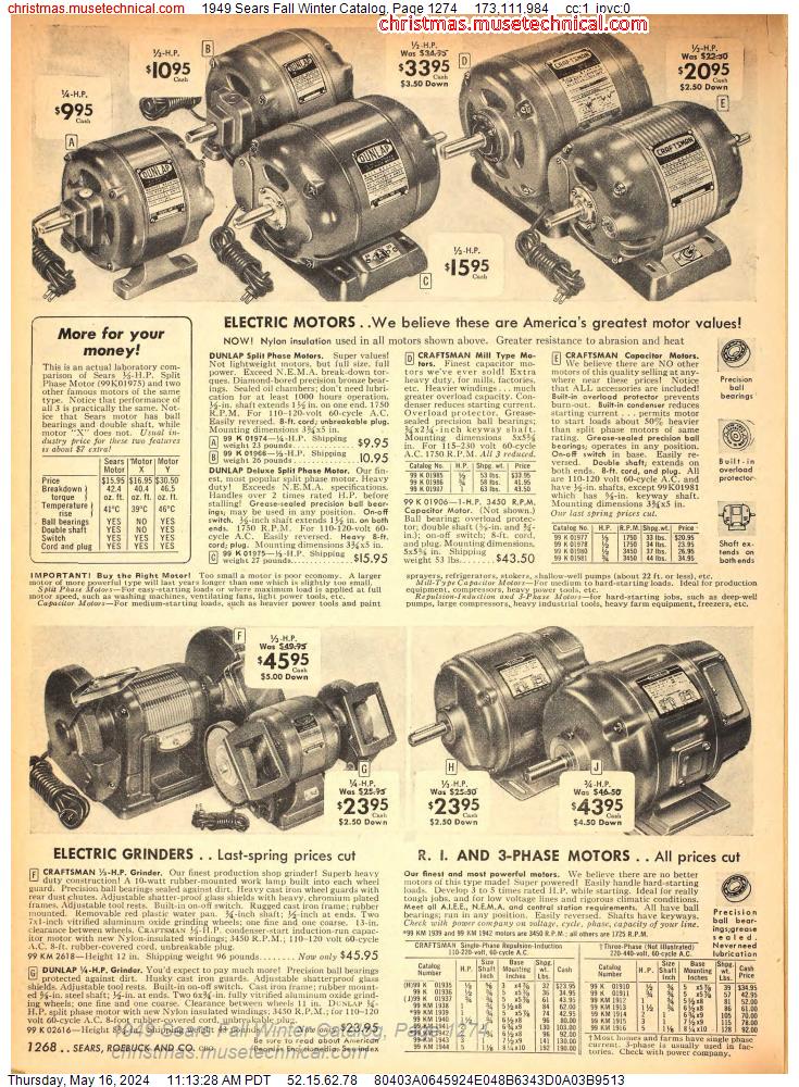 1949 Sears Fall Winter Catalog, Page 1274