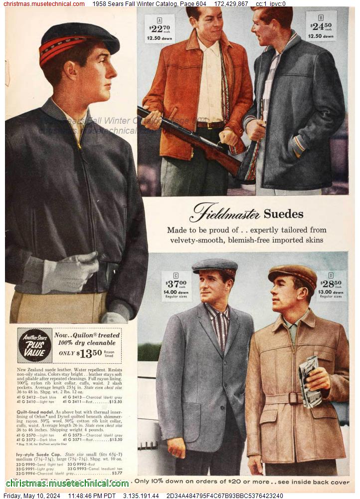 1958 Sears Fall Winter Catalog, Page 604