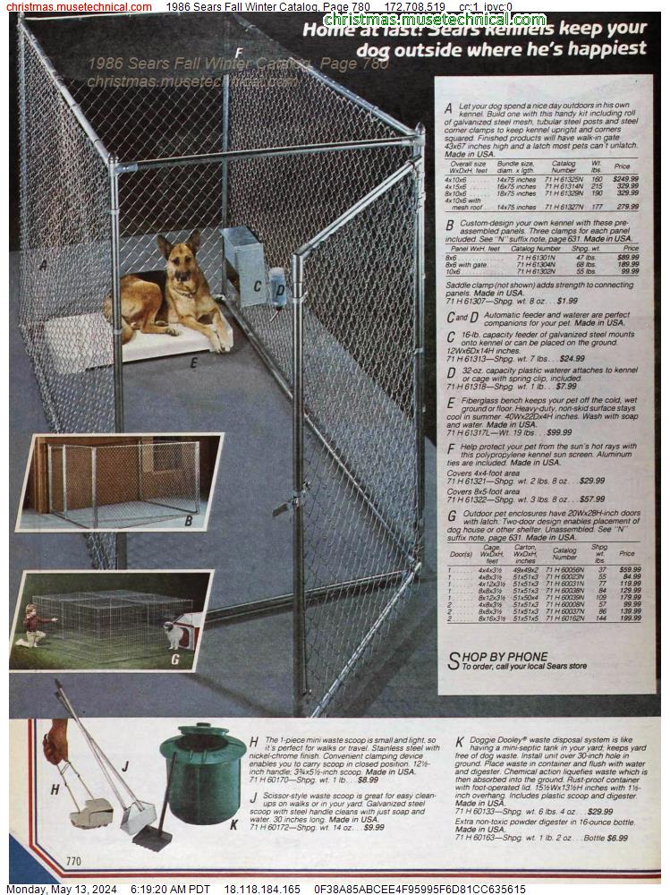 1986 Sears Fall Winter Catalog, Page 780