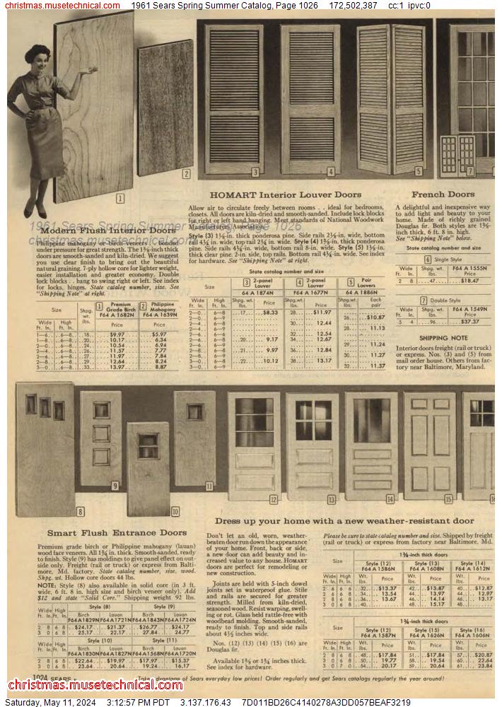 1961 Sears Spring Summer Catalog, Page 1026