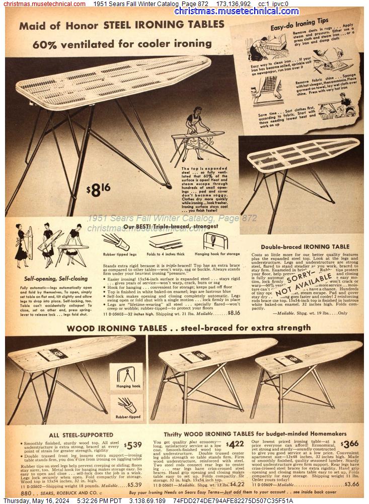 1951 Sears Fall Winter Catalog, Page 872