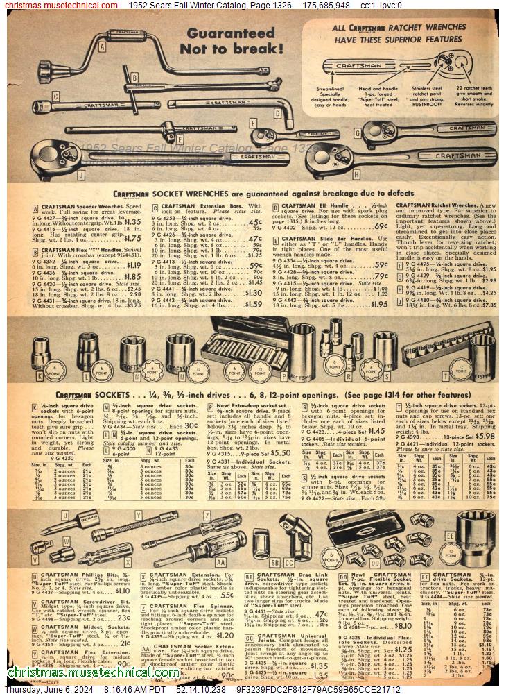 1952 Sears Fall Winter Catalog, Page 1326