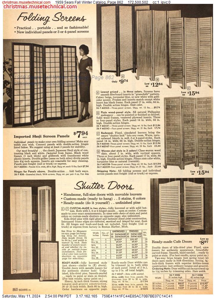 1959 Sears Fall Winter Catalog, Page 862
