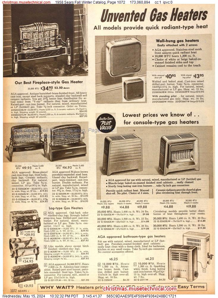 1958 Sears Fall Winter Catalog, Page 1072