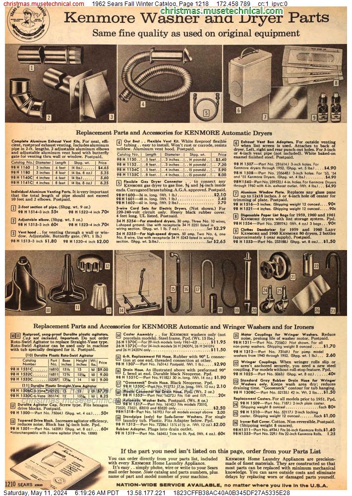 1962 Sears Fall Winter Catalog, Page 1218