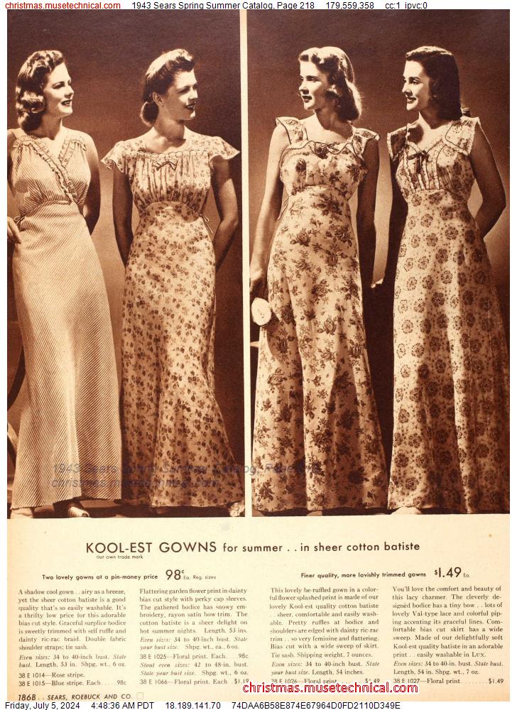 1943 Sears Spring Summer Catalog, Page 218