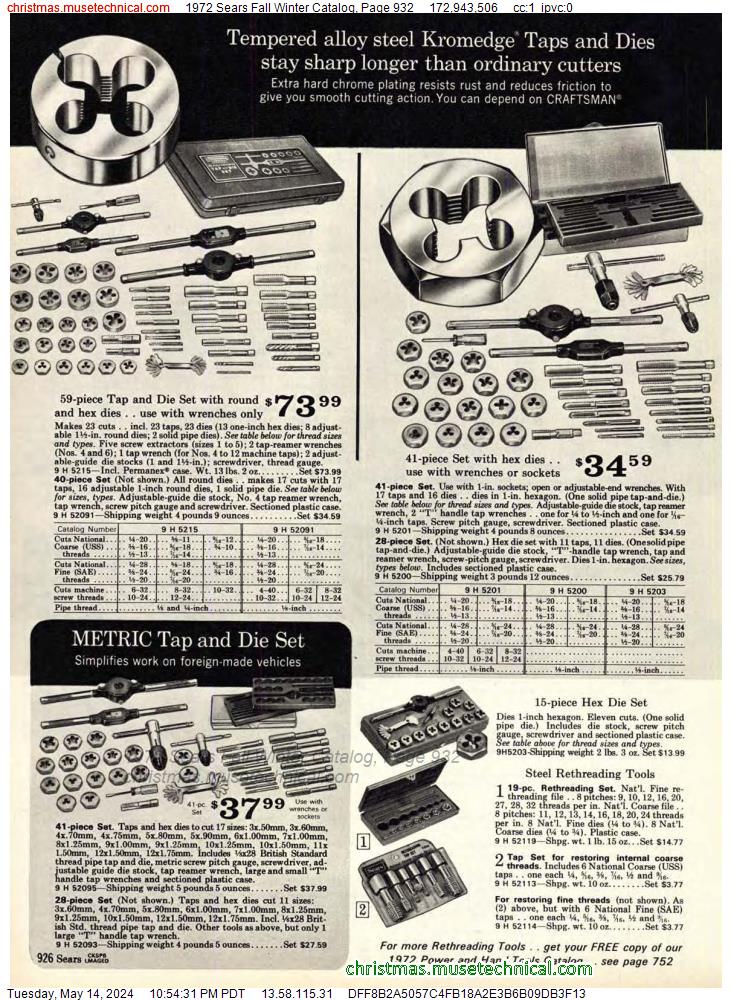 1972 Sears Fall Winter Catalog, Page 932