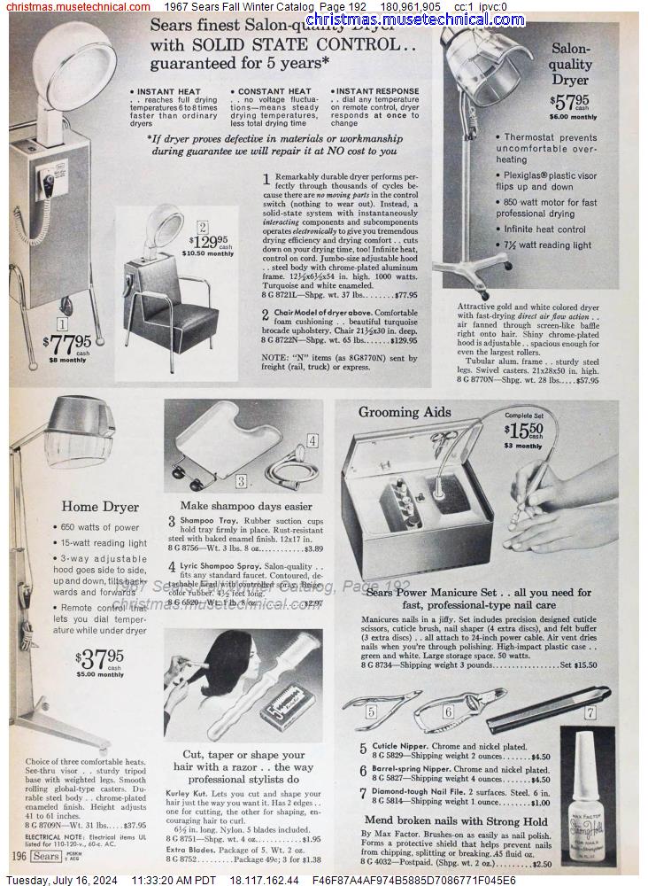 1967 Sears Fall Winter Catalog, Page 192