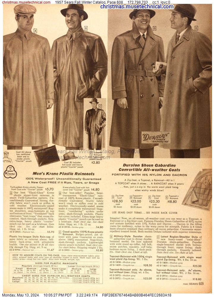 1957 Sears Fall Winter Catalog, Page 608