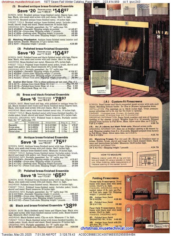 1977 Sears Fall Winter Catalog, Page 1021