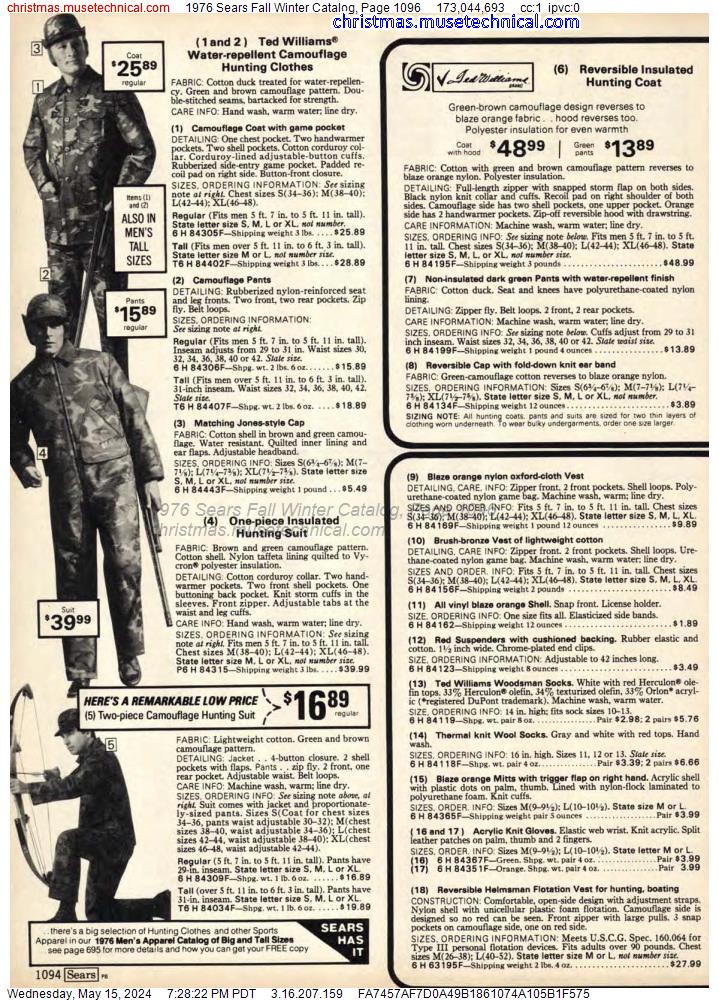 1976 Sears Fall Winter Catalog, Page 1096