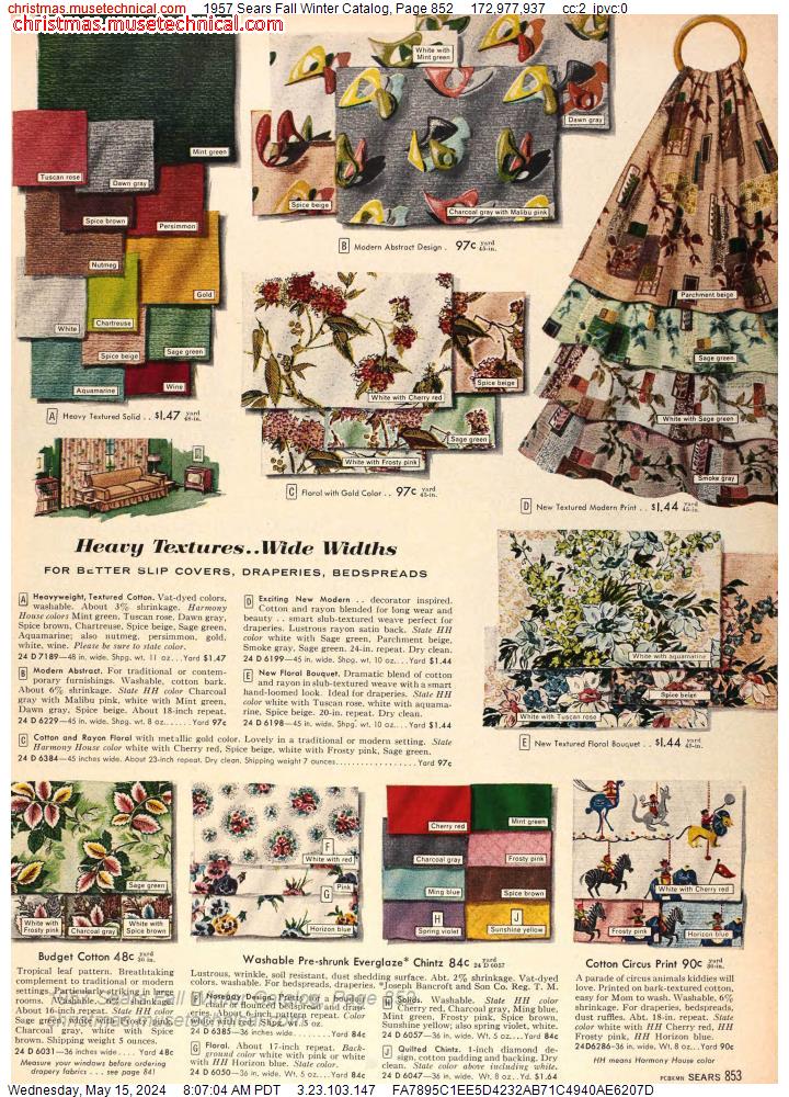 1957 Sears Fall Winter Catalog, Page 852