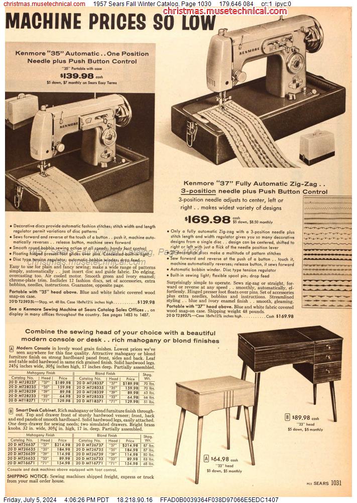 1957 Sears Fall Winter Catalog, Page 1030