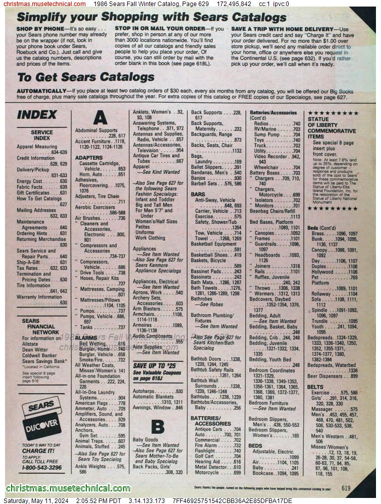 1986 Sears Fall Winter Catalog, Page 629
