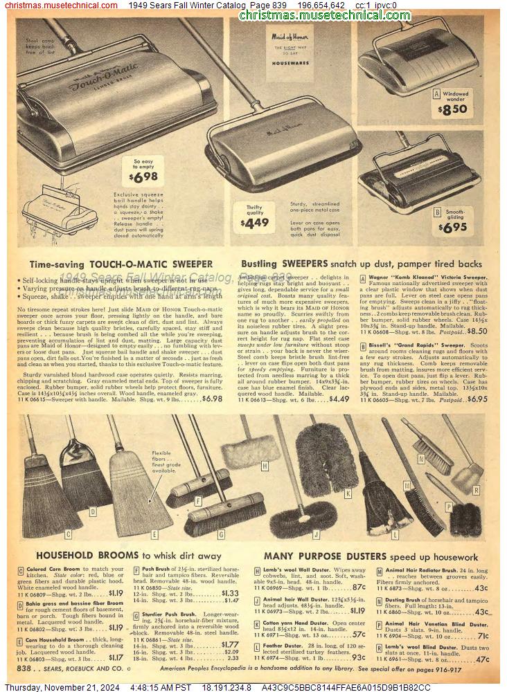 1949 Sears Fall Winter Catalog, Page 839