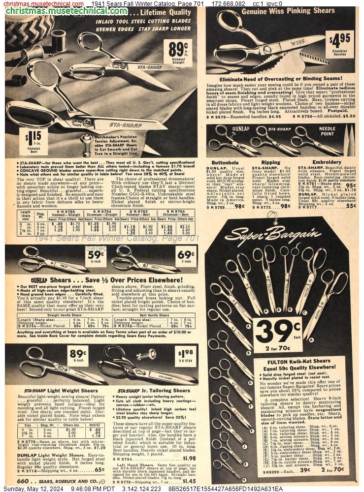 1941 Sears Fall Winter Catalog, Page 701