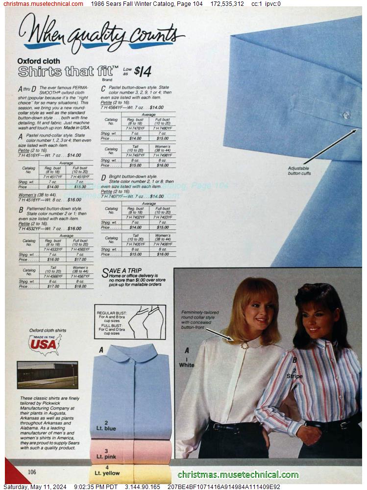 1986 Sears Fall Winter Catalog, Page 104