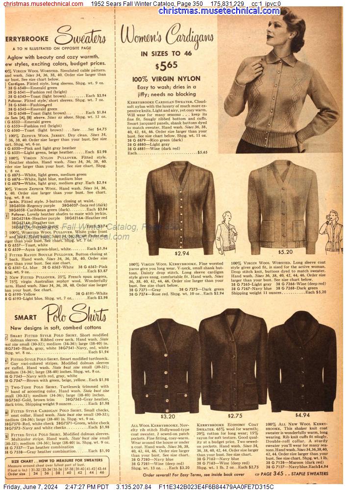 1952 Sears Fall Winter Catalog, Page 350