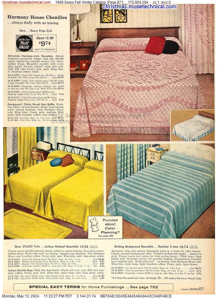 1958 Sears Fall Winter Catalog, Page 871