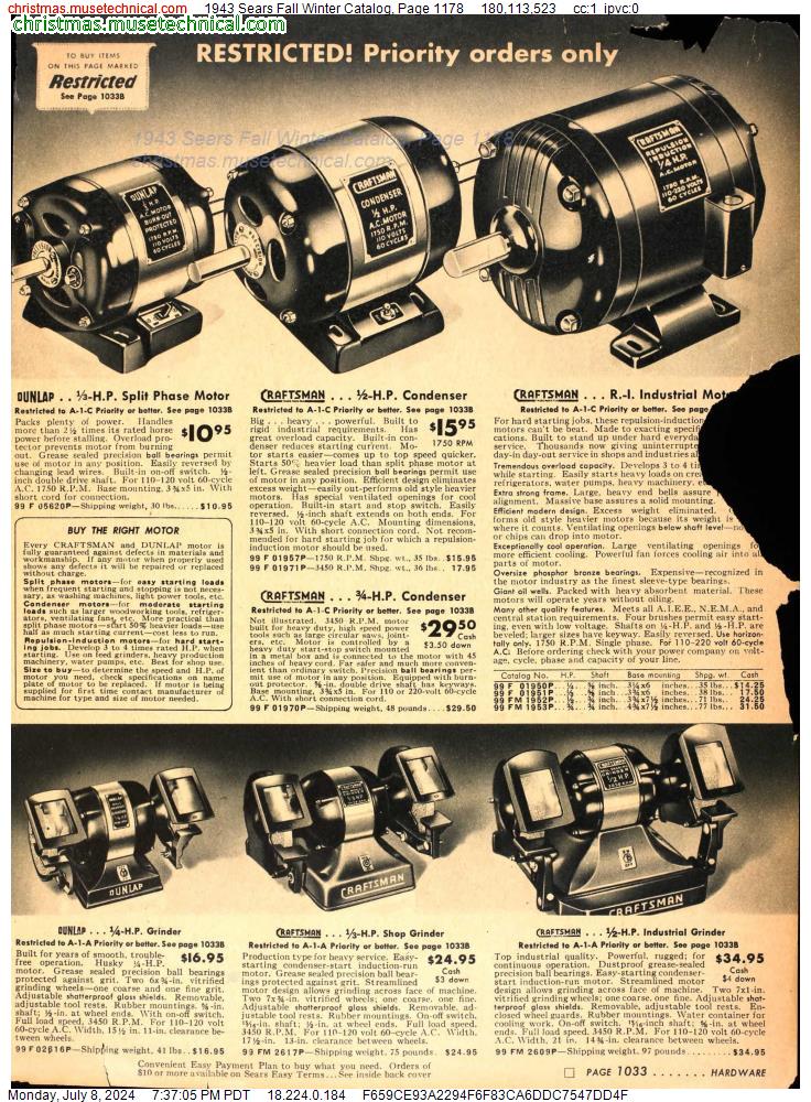 1943 Sears Fall Winter Catalog, Page 1178