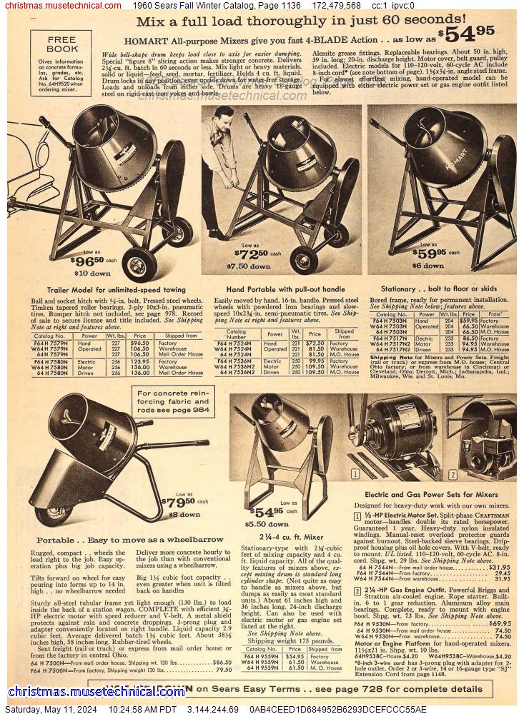 1960 Sears Fall Winter Catalog, Page 1136