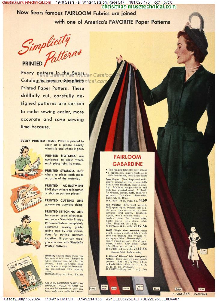 1949 Sears Fall Winter Catalog, Page 547