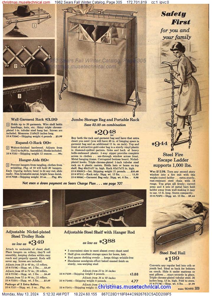 1962 Sears Fall Winter Catalog, Page 305
