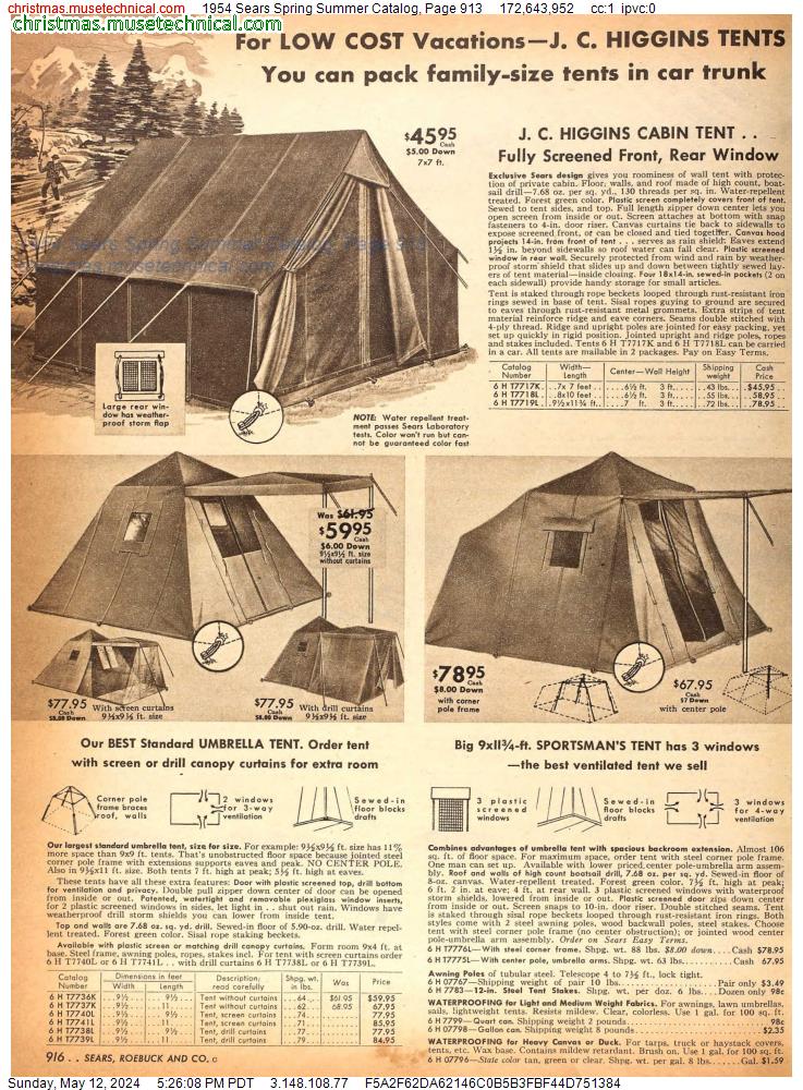 1954 Sears Spring Summer Catalog, Page 913