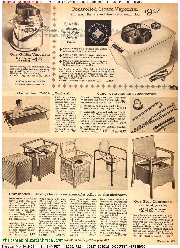 1961 Sears Fall Winter Catalog, Page 809