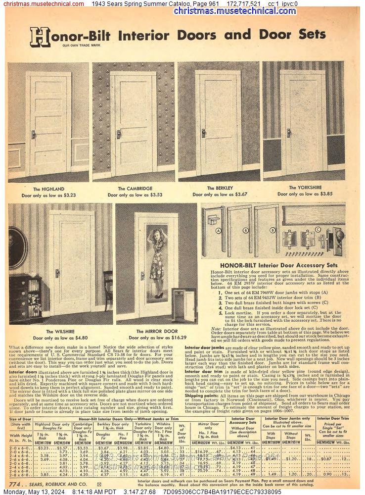 1943 Sears Spring Summer Catalog, Page 961