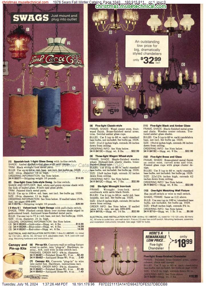 1976 Sears Fall Winter Catalog, Page 1040