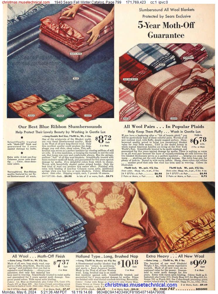 1940 Sears Fall Winter Catalog, Page 799