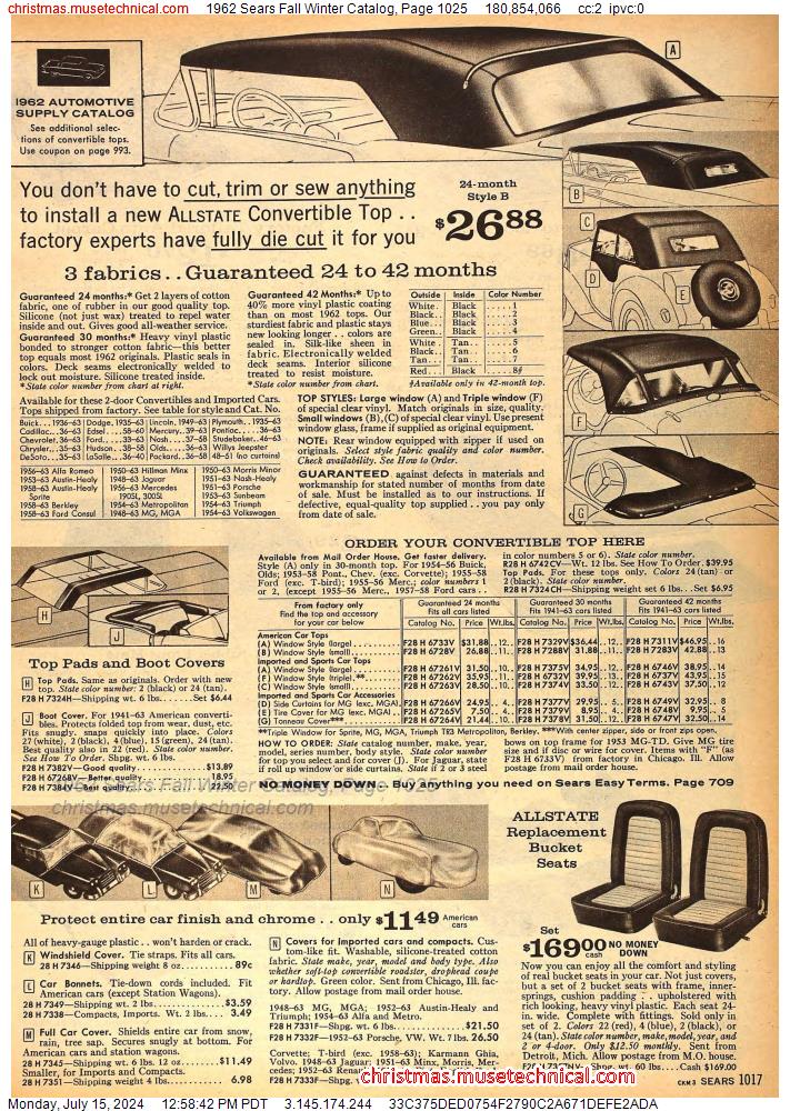 1962 Sears Fall Winter Catalog, Page 1025