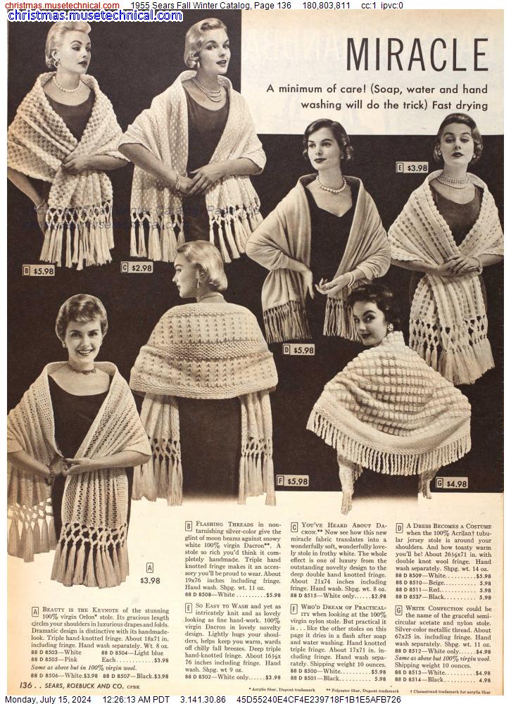 1955 Sears Fall Winter Catalog, Page 136