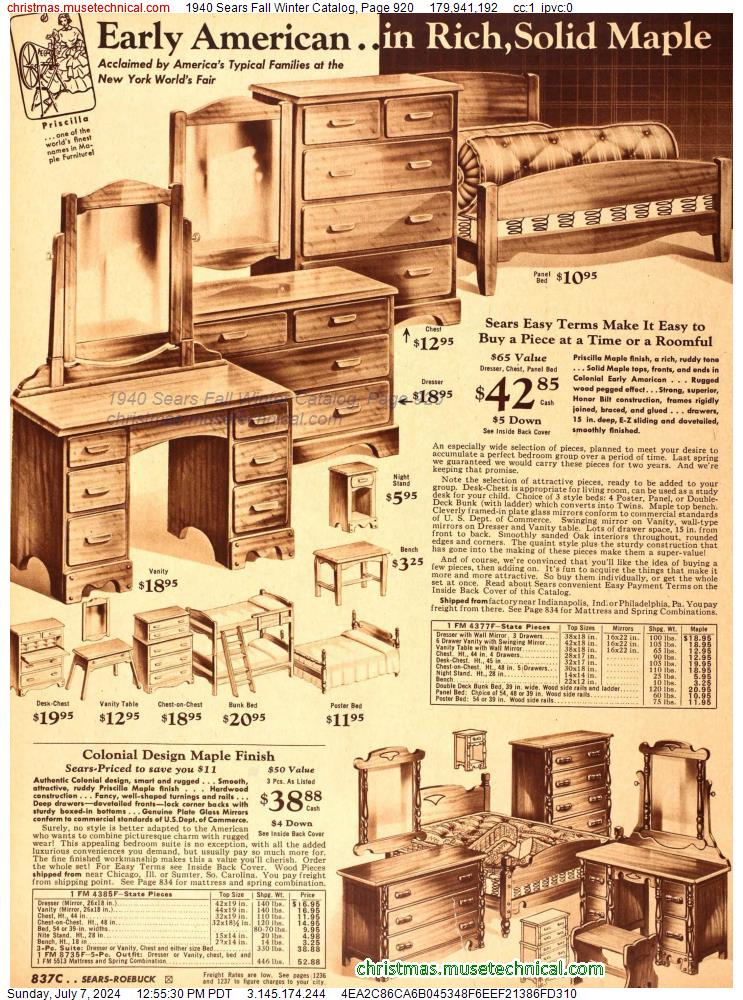 1940 Sears Fall Winter Catalog, Page 920